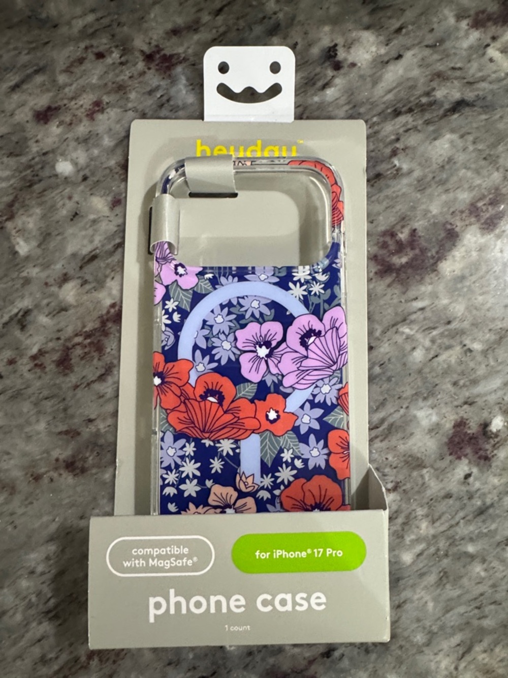 heyday Floral MagSafe-Compatible Phone Case in Navy with Pink & Orange Flowers